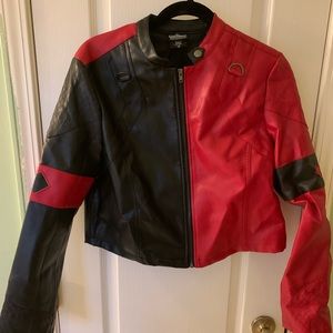 Suicide Squad Harley Quinn black and red faux leather jacket